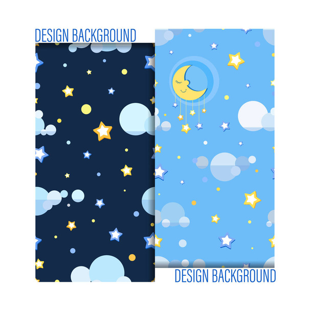Night sky. Space backgrounds. Vector set seamless patterns. Sleeping month, stars and clouds. Design for baby textiles. Seasonal themed background. - Vector, Image