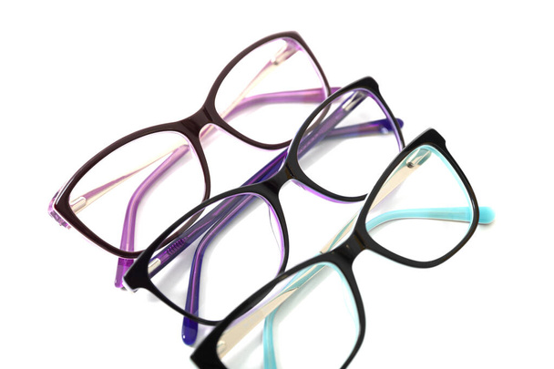 Tři páry plastových módních brýlových obrouček. Izolované - Fotografie, Obrázek