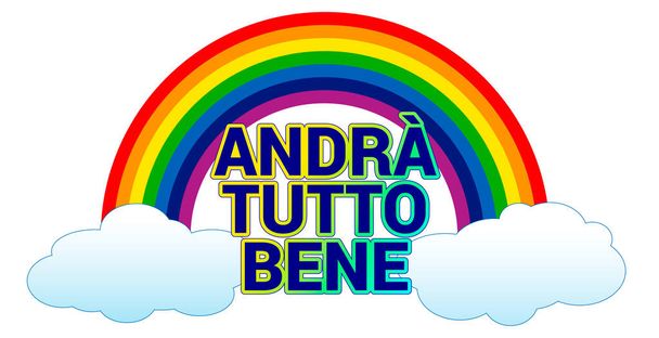Rainbow symboli toivoa ripustaa ikkunat ja parvekkeet Italiassa, kaikki on hyvin
 - Vektori, kuva
