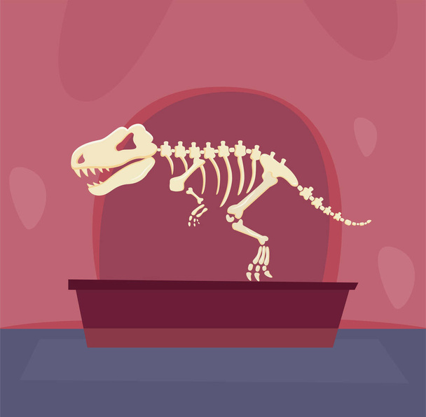 Скелет динозавра стоит в музее
 - Вектор,изображение