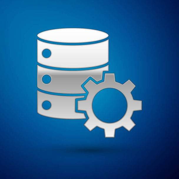 Silver Server and gear icon isolated on blue background. Adjusting app, service concept, setting options, maintenance, repair, fixing.  Vector Illustration - Vector, Image