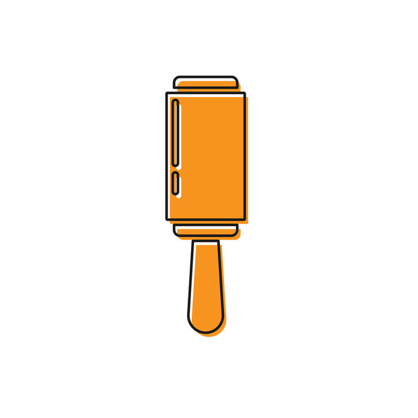 Rullo adesivo arancione per la pulizia dell'icona dei vestiti isolato su sfondo bianco. Sbarazzarsi di detriti, polvere, capelli, lanugine, lana animale domestico. Illustrazione vettoriale
 - Vettoriali, immagini