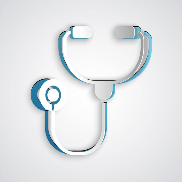 Stetoscopio taglio carta icona strumento medico isolato su sfondo grigio. Stile cartaceo. Illustrazione vettoriale
 - Vettoriali, immagini