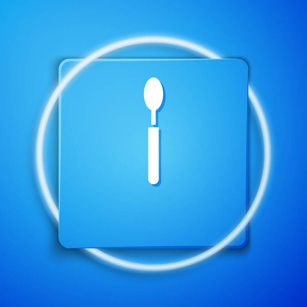 White Spoon icon isolated on blue background. Cooking utensil. Cutlery sign. Blue square button. Vector Illustration - Vector, Image