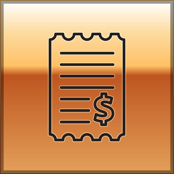 Чорна лінія Перевірка паперу та значок фінансової перевірки ізольовані на золотому тлі. Перевірка друку паперу, квитанція магазину або рахунок. Векторна ілюстрація
 - Вектор, зображення