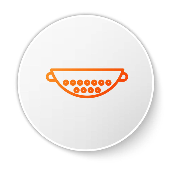 Pomarańczowa linia Kuchnia ikona Colander izolowana na białym tle. Przybornik kuchenny. Znak sztućców. Biały przycisk koła. Ilustracja wektora - Wektor, obraz