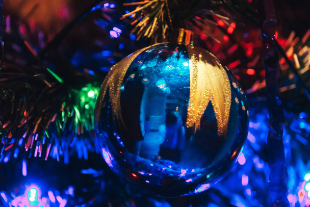 Christmas tree with Christmas decorations is indoor shooting close-up - Φωτογραφία, εικόνα