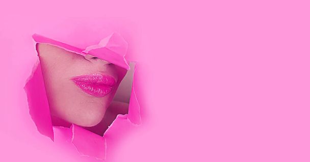 beautiful woman lips colored paper - Foto, Imagem