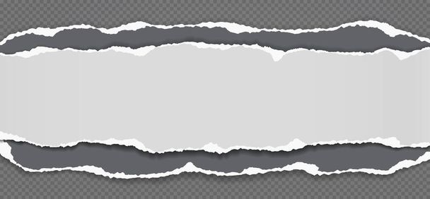 柔らかい影を持つ水平の白と黒の紙の引き裂かれた、裂けた部分は、テキストのための正方形の濃い灰色の背景にあります。ベクターイラスト - ベクター画像