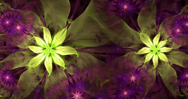 Gyors színváltó absztrakt modern fraktál háttér csavart összekapcsolt pszichedelikus tér virágok bonyolult dekoratív mintát körülvevő őket izzó színek, 4k, 4096p, 25fps - Felvétel, videó