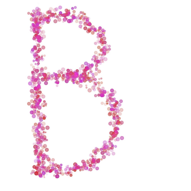 Letra B alfabeto latino. Círculos cor-de-rosa, tons de lilás rosa. Lettering bolhas círculos, mão desenho letra letra maiúscula fonte. Tipo estilizado bonito para o projeto
. - Foto, Imagem