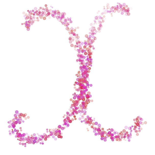 Letra X alfabeto latino. Círculos rosados color de punto rosa. Letras burbujas círculos estilizado letra letra aislada en blanco. Tipo de color hermoso para el diseño y la decoración
 - Foto, imagen