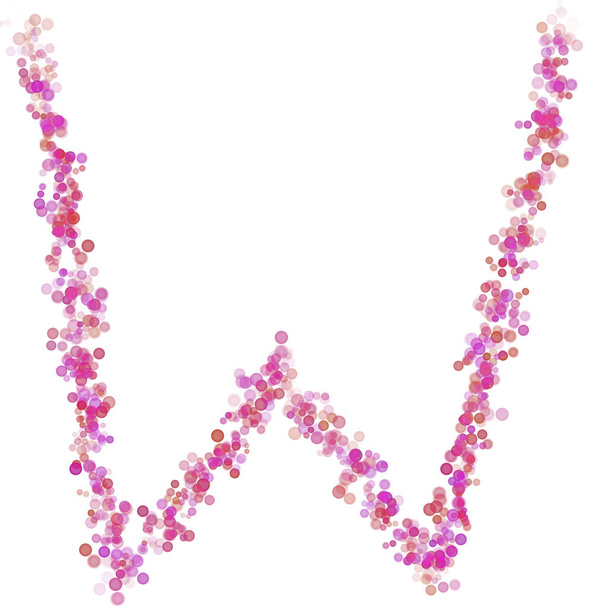 Buchstabe W lateinisches Alphabet. Pinkfarbene Kreise punktieren rosa. Schriftzug Blasen Kreise stilisierte Buchstabenschrift isoliert auf weiß. Schöne Farbgebung für Design und Dekoration - Foto, Bild
