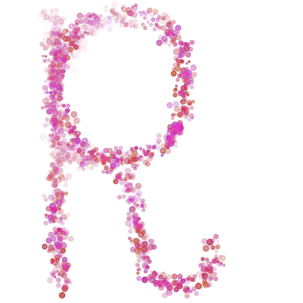 Litera R alfabet łaciński. Różowe kółka w odcieniu różu. Litery pęcherzyki koła stylizowane czcionka litery izolowane na białym. Piękny typ kolorów do projektowania i dekoracji - Zdjęcie, obraz