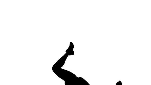 legs of a dancer performing a dancehall movement, street dance, black silhouette on a white background - Materiał filmowy, wideo
