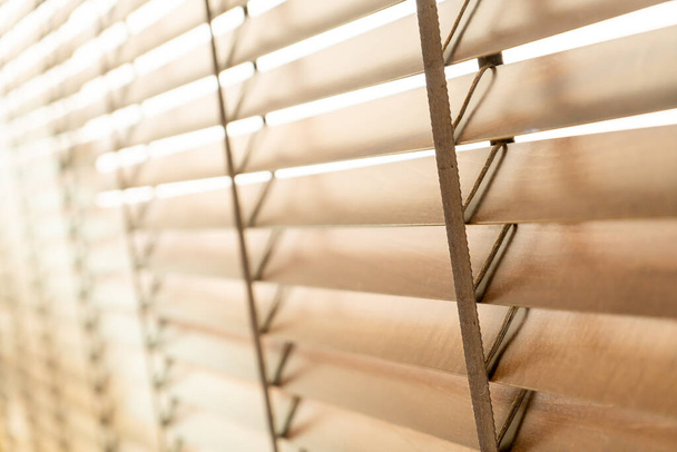 close-up wooden blinds window with copy space - Fotó, kép
