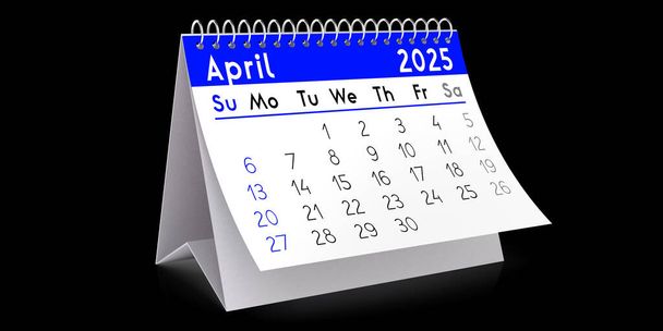 Abril 2025 - calendario de la tabla - Ilustración 3D
 - Foto, Imagen