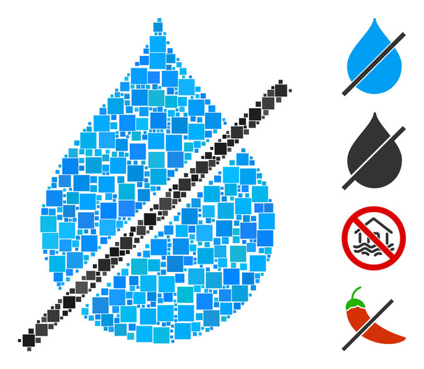 Collage No water drop icon united from square elements in different sizes and color hues. Vector square elements are composed into abstract collage no water drop icon. Bonus pictograms are placed. - ベクター画像