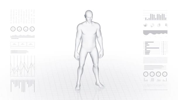 Fül patológiás férfi. 3D-s fiú test. Forgó animáció és közelkép a férfi emberi struktúráról. 4k HUD felvétel. - Felvétel, videó