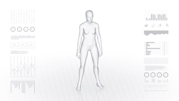 Boğaz patolojisi olan bir kız. Üç boyutlu kadın vücudu. Dönen animasyon ve kadın insan yapısına yakın çekim. 4k HUD görüntüsü. - Video, Çekim