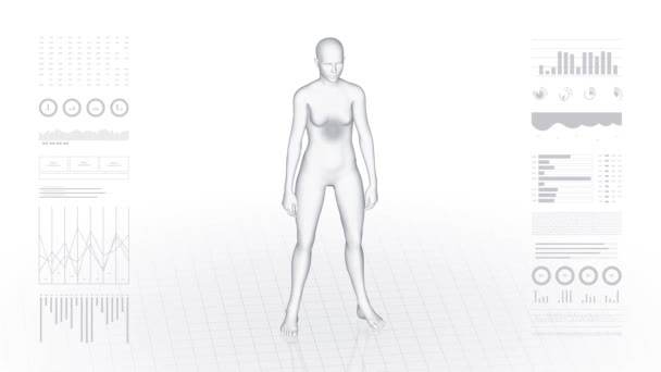 Holka s patologií žaludku. 3D tělo žen. Rotující animace a detailní záběr ženské lidské struktury. Záběry 4k HUD. - Záběry, video