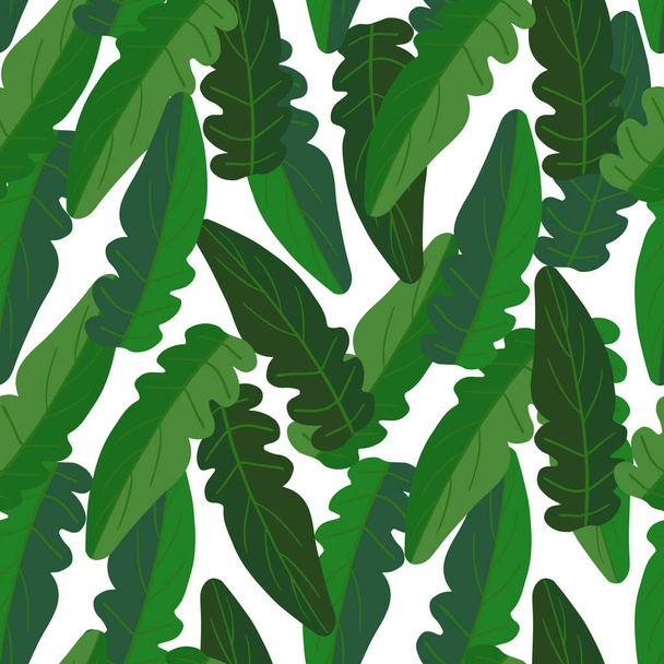 Green leaves seamless pattern on white background. Design for fabric, textile print, wrapping paper, fashion, interior, cover. Vector illustration - Vector, Image