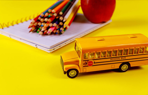 Back to school cocept. Supplies for the school on yellow background. - Photo, Image
