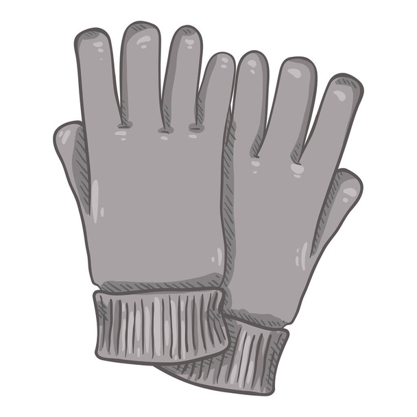 Vector Cartoon Illustration - Gray Casual Woolen Gloves - Вектор, зображення