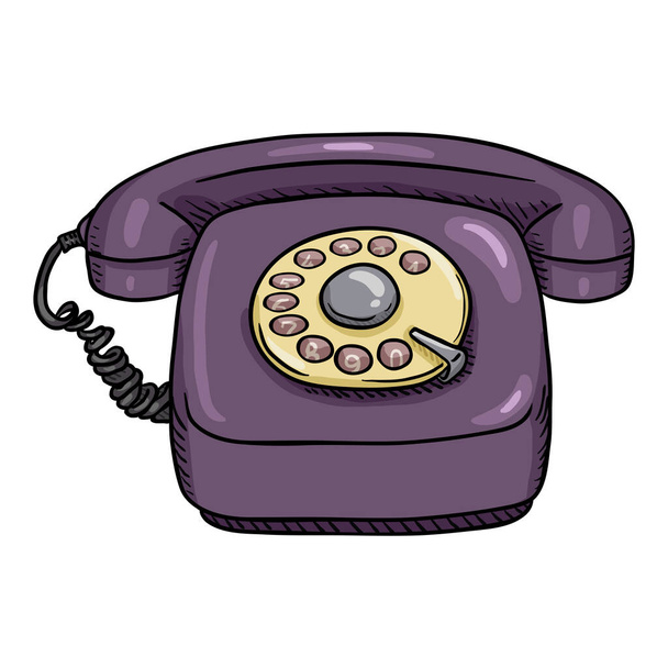 Vector Cartoon Retro Purple περιστρεφόμενο τηλέφωνο. Πρόσθια όψη. - Διάνυσμα, εικόνα