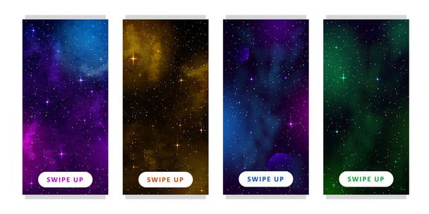 Stories template. Set of space background with abstract shape and stars. Web design. Space exploring. Vector illustration of galaxy. Mobile backdrop. Space background. - Vector, Image