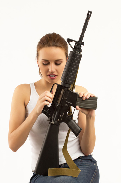 Woman with rifle - Photo, Image