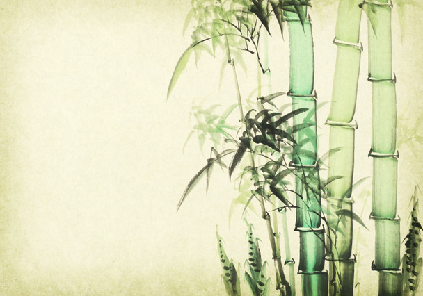 bamboe van traditionele Chinese schilderkunst op oude papieren achtergrond - Foto, afbeelding