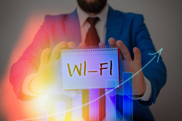 Sms-bord met Wi-Fi. Conceptuele fotoradiotechnologieën die vaak worden gebruikt voor draadloze lokale netwerken. - Foto, afbeelding