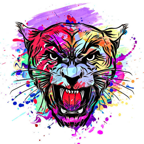 Głowa tygrysa z kreatywnymi abstrakcyjnymi kolorowymi elementami plamek na białym tle - Zdjęcie, obraz