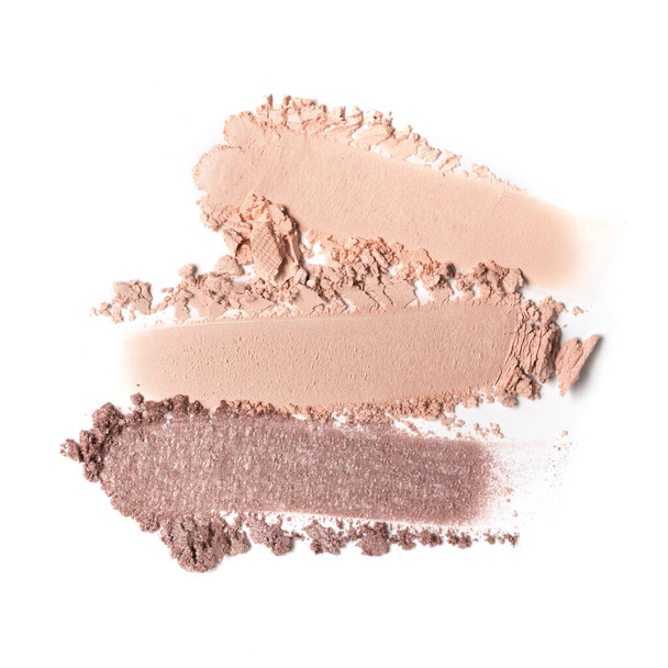 Brush strokes of crushed nude beige and brown eye shadow as sample of cosmetic product isolated on white background - Foto, imagen