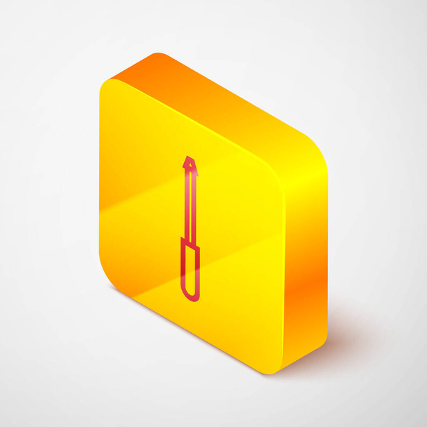 Isometric line Knife sharpener icon isolated on grey background. Yellow square button. Vector Illustration - Vector, Image