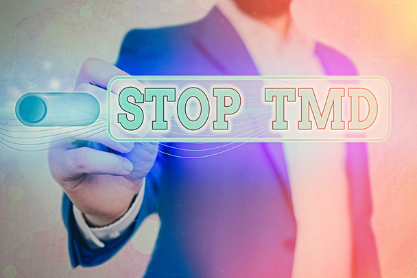 Sana kirjoittaa tekstiä Stop Tmd. Liiketoiminta käsite estää häiriö tai ongelma vaikuttaa pureskelu lihaksia
. - Valokuva, kuva