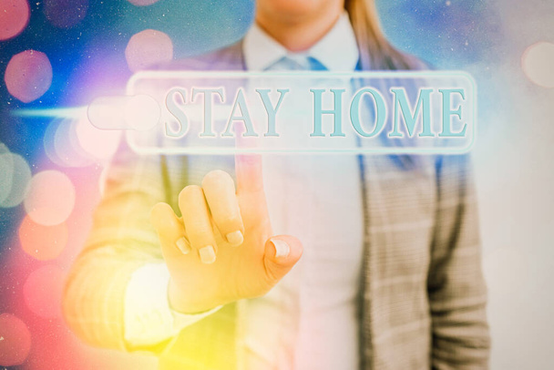 Word writing text Stay Home. Business-Konzept für nicht für eine Aktivität gehen und bleiben im Haus oder zu Hause. - Foto, Bild