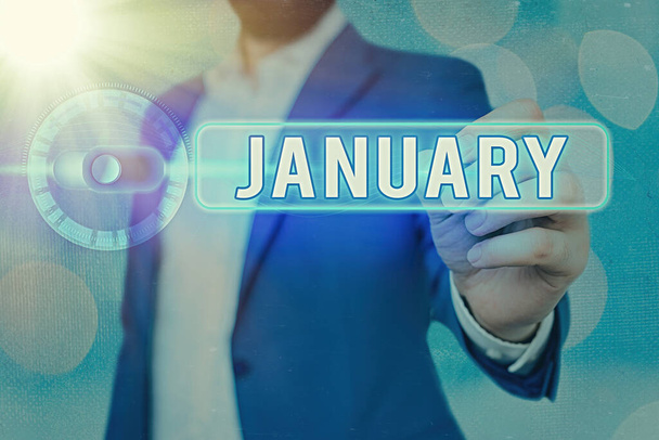 Word σύνταξη κειμένου Ιανουάριος. Επιχειρηματική ιδέα για τον πρώτο μήνα του έτους και θεωρείται ο δεύτερος μήνας του χειμώνα. - Φωτογραφία, εικόνα