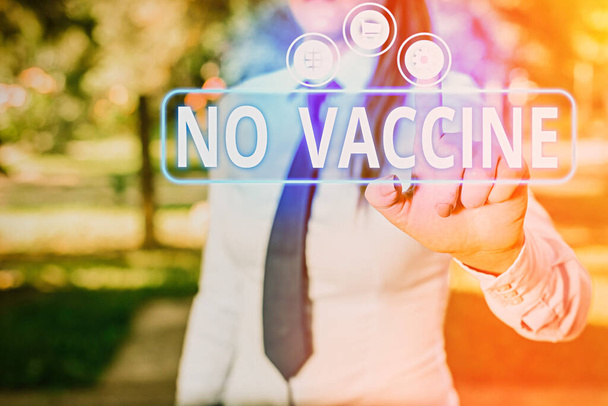 Conceptuele handschrift toont geen vaccin. Zakelijke foto presentatie niet voorzien van immuniteit tegen een of meerdere ziekten. - Foto, afbeelding