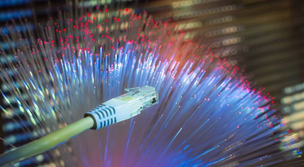 cables de red con fondo de tecnología de fibra óptica, concepto de comunicación - Foto, Imagen