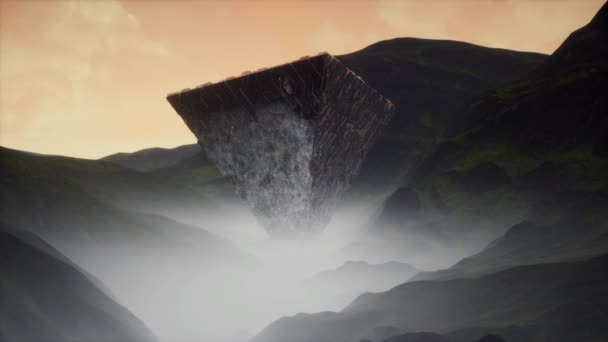 4K fejjel lefelé Alien Pyramid a Misty Valley Cinematic 3D Animation - Felvétel, videó
