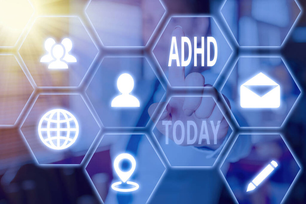 Text sign showing Adhd. Conceptual photo Mental health disorder of children Hyperactive Trouble paying attention. - Photo, Image