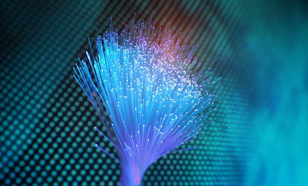 Cable de red de fibra óptica sobre fondo tecnológico - Foto, Imagen