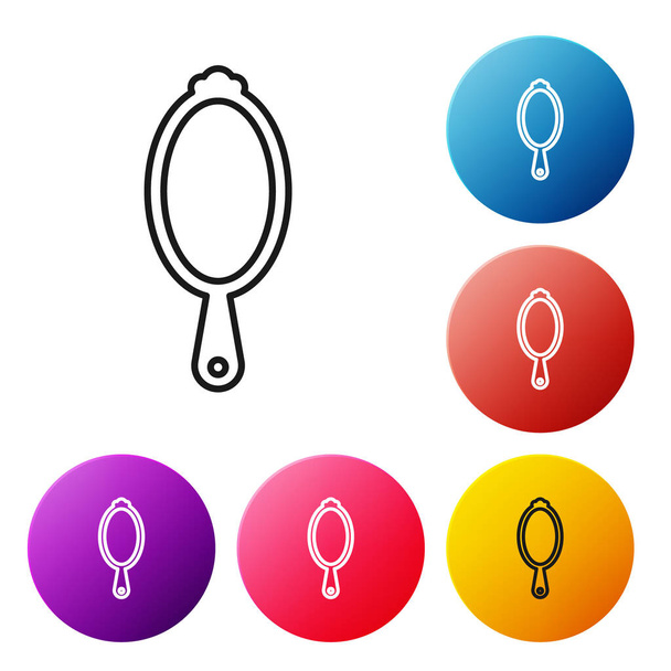 Black line Magic hand mirror icon isolated on white background. Set icons colorful circle buttons. Vector Illustration - Vector, Image