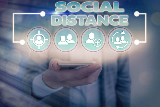 Text sign showing Social Distance. Conceptual photo degree of acceptance of general interaction of individuals. - Photo, Image