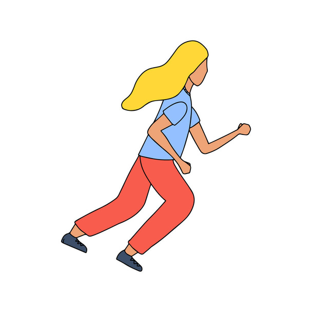 Chica corriendo ilustración de dibujos animados vectoriales. Mujer en ropa deportiva concepto dibujado a mano. Deporte, recreación activa, estilo de vida saludable, pilates, fitness, meditación carácter femenino
. - Vector, Imagen