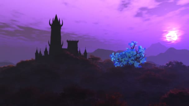 Fantasy-Schloss auf einem Hügel in einem sagenhaften Mysterienland 3D-Animation - Filmmaterial, Video