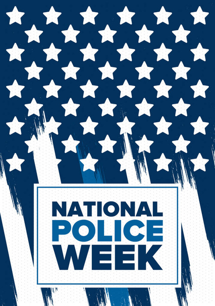 5月の警察週間。アメリカで毎年開催されている。警察の英雄に敬意を表します。警察のバッジと愛国心の要素。記念日だ。ポスター、カード、バナー。ベクターイラスト - ベクター画像