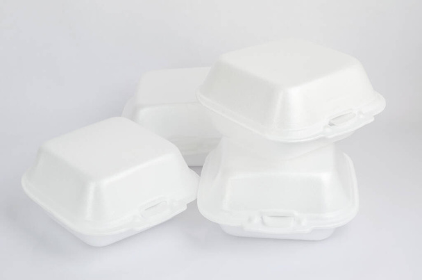 Close up of a foam food containers on white background - Foto, imagen